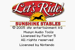 Let's Ride Sunshine Stables title screen for GameBoy Advance